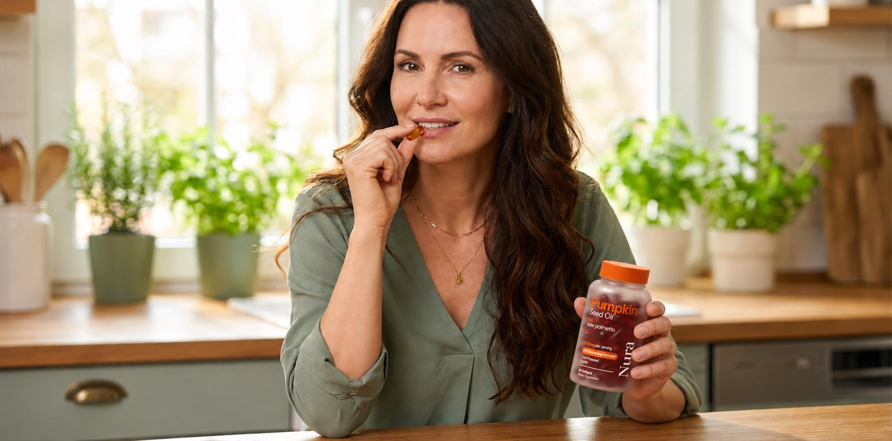 Woman holding Nura bottle